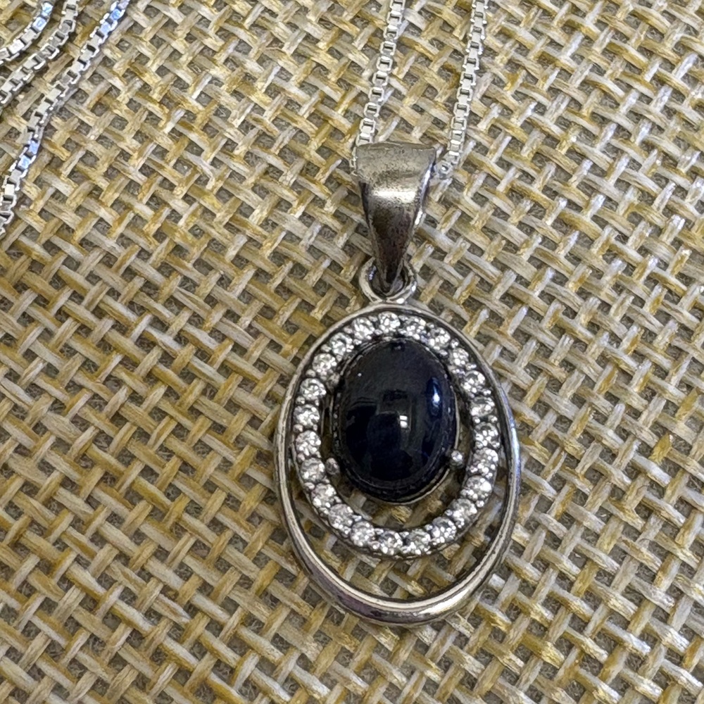 Stunning Blue Star Sapphire Silver Necklace